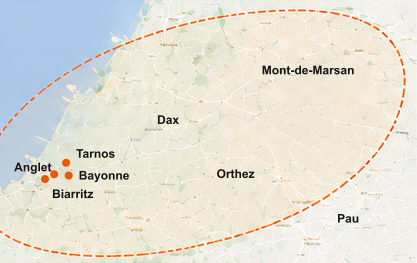 Zone d’intervention professionnelle autour de Bayonne, Tarnos, Anglet, Biarritz et du sud de la Nouvelle-Aquitaine